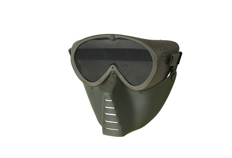 Airsoft maszk, rácsos szemüveggel, zöld